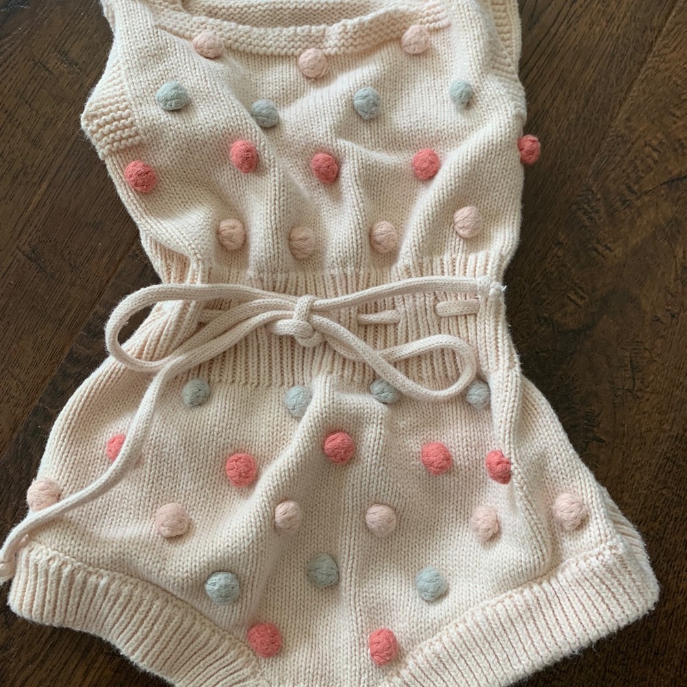 Kids Knitted Romper with Pom Poms